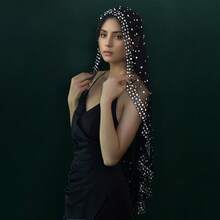 1 Pc  Black Comb-Free Bridal Veil With Rhinestones Inlaid With Sparkling Gothic Style Suitable For Halloween Theme Wedding   Us In Stock   Fast Delivery BM132 - Black - View 7