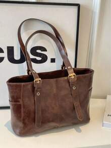 简约时尚大容量腋下托特包 - 咖啡 - 查看 2