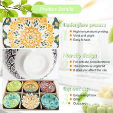 6 Pcs Colorful Ceramic Rice Bowl Set,10 Oz 4.75'' Porcelain Kitchen Dessert Soup Serving Bowls For Snack Salad Ice Cream Pasta Cereal,Microwave And Dishwasher - 彩色 - 查看 2