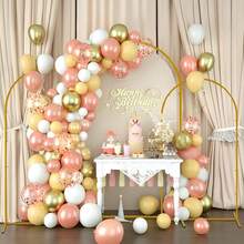 3-Piece Arched Background Stand With Drawstring Bag And Gloves, Golden Metal Balloon Arched Photography Background, Wedding Supplies, Birthday Party Decoration, Flower Stand - 金色 - 查看 6