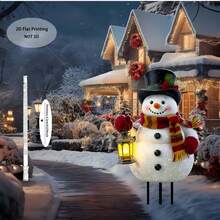 2D 平面，1 件 2D 平面雪人与雪树草坪装饰带照明灯笼 - 亚克力塑料户外庭院装饰，适合圣诞节、新年、感恩节 - 自立地面，搭配红色/白色/灰色冬季服装和高顶礼帽 - 易于组装，无需电力 - 适合前门、花园或冬季仙境展示的完美礼物，2D 平面，大型圣诞装饰，圣诞家居装饰，圣诞庭院装饰 - 彩色 - 查看 1