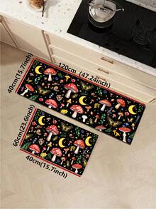 1/2pcs Mushroom Forest World Style Farmhouse Floor Mat, With Strong Water Absorption And Easy Cleaning, Is Suitable For Home Decoration, Farmhouse, Porch, Interior, Room Decoration, Kitchen, Dining Room, Small Office/Home Office, Sink, Laundry Room, Floor Mat, Kitchen Mat And Non-Slip Mat.