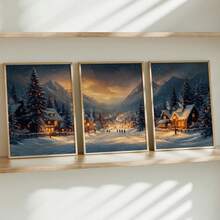 3 Stück/Set Leinwandkunst-Kollektion Schneeberg-Dorf, hochauflösende Drucke, geeignet für Heim-Dekoration, Zimmer-Dekoration, Schlafzimmer-Dekoration, Wohnzimmer-Dekoration, Badezimmer-Dekoration, Wanddekoration, wahlweise mit Rahmen - Verschiedenfarbig - Übersicht 5