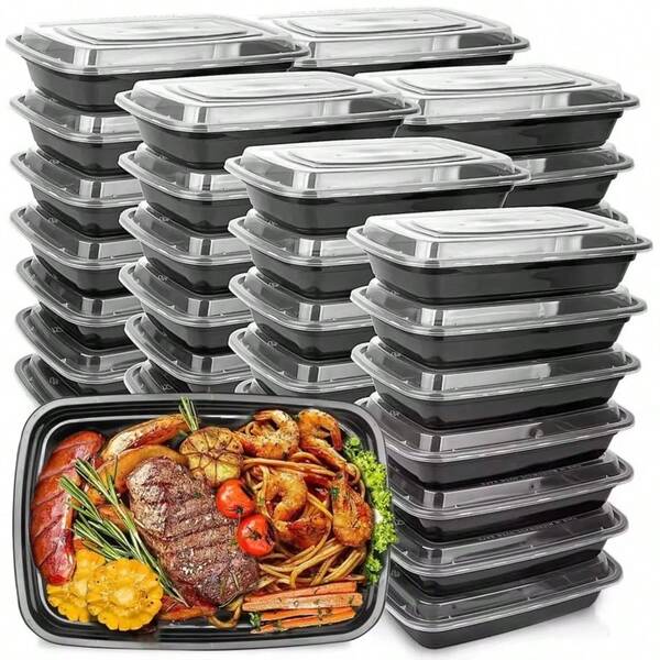 50pcs Meal Prep Containers With Lids, 22oz Microwave Bento Boxes, 2 Styles (Assorted Shipment), Disposable Lunch Boxes, Made Of PP Material, Stackable, Freezer & Dishwasher , Suitable For Home Kitchen, Restaurant, Takeout, Picnic, Kitchenware