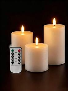 Set de 3/2/1 piezas de nuevas luces de vela electrónica tipo bala LED de Navidad, velas de cera de piedra falsa, luces de vela electrónica LED, adecuadas para Navidad, Halloween, decoración de vacaciones, decoración de habitaciones y decoración de fiestas, iluminación romántica LED para bodas (con o sin control remoto) (Baterías no incluidas) - Multicolor - Ver 5