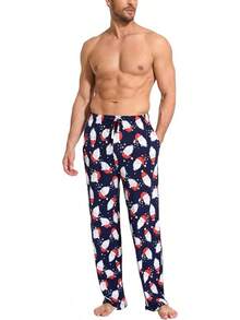 Mens Pajama Pants - Viscose Made From Bamboo, Soft Sleep Pants Comfy Drawstring Lounge Bottom With Pockets Sweatpantshalloween - Santa Claus Navy - View 2
