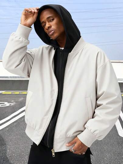 男士秋冬运动夹克，棒球领，时尚简约飞行夹克，棒球领，口袋，适合日常穿着，百搭拉链长袖夹克外套，外出街头穿长袖轻便夹克，适合朋友、老公、男朋友的礼物