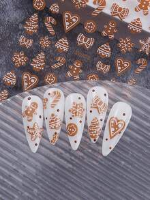 2 件新年和圣诞节 3D 指甲贴纸可爱姜饼人雪花圣诞树拐杖糖心形蝴蝶结形状指甲贴花美甲自粘滑块美甲用品 - 彩色 - 查看 5