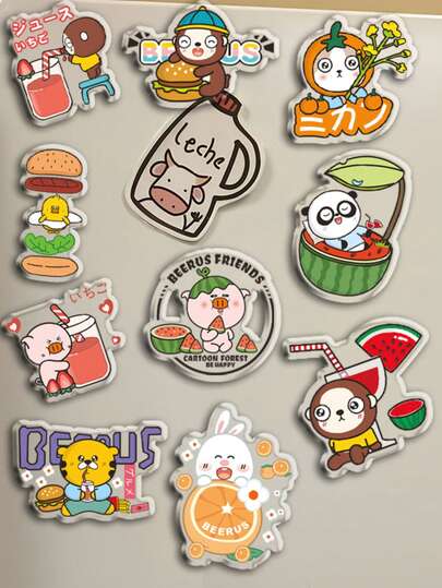 2D flacher Beerus süßes Cartoon-Tier Thema Acryl & weicher magnetischer Gummi Kühlschrankmagnet Dekoration, einfache manuelle Installation, kreative Heimdekoration für Obst, Burger, Essensliebhaber, geeignet für Metalltüren, Möbel, Schränke, sinnvolles Geschenk für Freunde und Familie