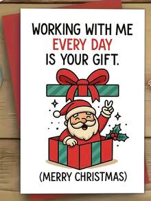 1 Cartão de Natal Engraçado com Papai Noel - Mensagem "Cada Dia que Você Trabalha Comigo É Seu Presente", Design de Natal Vermelho e Verde para Festa de Escritório, Agradecimento à Equipe ou Troca de Amigo Secreto - Não Necessita Pilhas - Cartões de Papel para Felicitações Adequados como Presente para Colegas de Trabalho e Amigos - Decorações Festivas no Local de Trabalho, Desejos Sazonais, Ilustrações Alegres, Papel-Cartão Premium, Lembrancinhas Corporativas, Cartões Engraçados, Papel-Cartão Durável, Impressão de Alta Qualidade