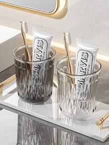 Multi-Function Plastic Toothbrush And Rinse Cup Holder Set - Freestanding, Non-Electric, Dust-Proof Bathroom Storage Rack With Adjustable Holder And Inverted Cup Design, Suitable For Home And Dorm Use