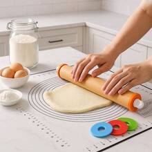 Rodillo, - Rodillo de madera con una longitud de 17, 5 pulgadas y anillos de grosor ajustables, juego de 3 piezas de rodillos de masa, rodillo para hornear pizza, pasta, galletas - Madera natural - Ver 9