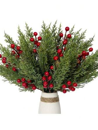 4/8/250PCS Artificial Holly Red Fruit And Pine Branches, Artificial Fake Plant For Autumn Decorations, Winter Decorations, Halloween Decorations, Christmas Decorations, Birthday Gifts, Holiday Essentials, Bedroom Decorations, Room Decorations, Home Decorations,Christmas Decorations Halloween Decorations Christmas Decorations Home Bedroom Decor, Christmas Gifts