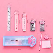 1 pieza Juego de papelería con diseño de pata de gato para estudiantes, diseño de dibujos animados, almacenamiento conveniente, totalmente funcional