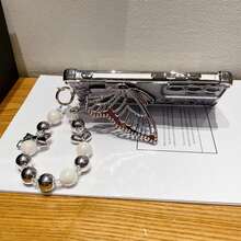 (手链) (蝴蝶支架) 蝴蝶支架适用于三星S24 Ultra手机壳，Fe四角防摔GalaxyS23 Plus花形表带S22亮片保护壳，新款设计适用于女款S25/S25U手机壳