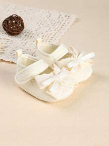 1 Paar Neugeborene Mädchen Einfarbige Stoff Schleife Flache Design Süße Prinzessin Innen-/Außen Vorläufer Schuhe, Geeignet für Frühling/Herbst