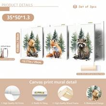 3 buc/set poster pe pânză cu animale din pădure pentru camera copiilor, decor de perete pentru camera copiilor, cadou pentru petrecerea de baby shower, artă pentru camera copiilor, animale din pădure, animale în acuarelă, urs, vulpe, raton, potrivit pentru decorul casei, decorul camerei, decorul dormitorului, decorul camerei de zi, decorul băii, decorul de perete, artă de perete opțională cu ramă