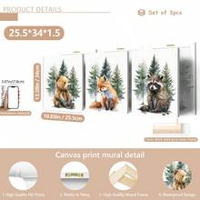 3 buc/set poster pe pânză cu animale din pădure pentru camera copiilor, decor de perete pentru camera copiilor, cadou pentru petrecerea de baby shower, artă pentru camera copiilor, animale din pădure, animale în acuarelă, urs, vulpe, raton, potrivit pentru decorul casei, decorul camerei, decorul dormitorului, decorul camerei de zi, decorul băii, decorul de perete, artă de perete opțională cu ramă
