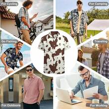 Men's Novelty Button Up Shirt Funky Short Sleeve Party Shirts Casual Hawaiian Beach Shirthalloween - 棕色,白色 - 查看 2