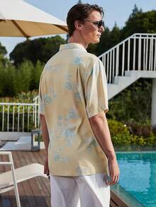 Men's Silk Hawaiian Floral Shirts Short Sleeve Button Down Casual Tropical Holiday Beach Shirtshalloween - Màu vàng - Xem 4