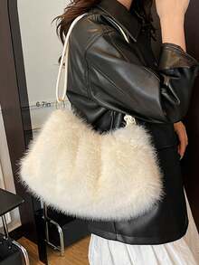 Borsa a tracolla in pelliccia finta soffice, design minimalista, stile di nicchia, piccola borsa a tracolla da donna, morbida e soffice, texture pelosa, casual chic, borsa portatile in stile Y2K, adatta per San Valentino, primavera e inverno, la migliore borsa primaverile, si abbina perfettamente agli outfit autunnali - Multicolore - Visualizzare 13