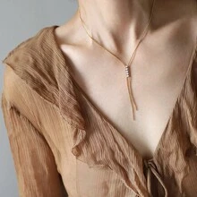 1pc Vintage Claw Rhinestone Chain Tassel Long Y-Shaped Necklace, Stainless Steel Gold Color Choker