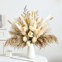 38/65/110 支装豪华人造蒲苇草花束 - 波西米亚风干花，适用于家居装饰、婚礼、乡村派对和婴儿派对 | 耐用、易于保养、用途广泛的中心装饰品，白色、米色和棕色调 | 简易花瓶填充物 | 优雅的桌面装饰、秋季装饰、返校季房间装饰、学习用品