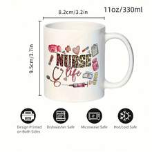 1pc Nurse Coffee Mug 11oz Ceramic - Medical-Themed Design With Leopard Print "NURSE" Text, Stethoscope & Heart Icons - Dishwasher , All-Season Use For Home, Office, Restaurant - Perfect Nurses Day Gift, Office Drinkware, Playful Nurse Design, Durable Drinkware - 白色-11oz - 查看 4