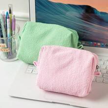 Custom Name Embroidered Cosmetic Bag, Solid Color Toiletry Wash Pouch, Stylish Makeup Storage Organizer, Multifunctional Travel Bag, Gift For Girl - Multicolor - View 11