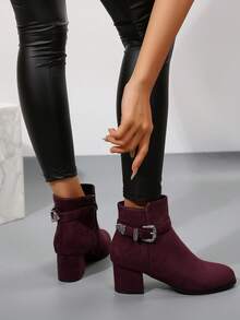 Damen dicke und runde Zehenkappe Seitlicher Reißverschluss einfarbig kurzer Schaft mit zusätzlicher Fütterung und verbreiterte Damen Oversized Winter Stiefel - Bordeaux - Übersicht 6