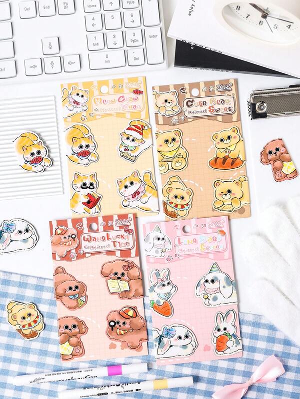 4 piezas/paquete Marcapáginas con forma de animales divertidos, material magnético creativo como ayuda para la lectura, útiles escolares esenciales para la temporada de regreso a clases