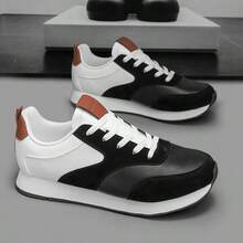 Zapatos deportivos versátiles para hombres - Diseño de cordones de corte bajo, suela acolchada de EVA - Negro/Blanco - Zapatos ligeros para fitness, running y uso casual - Parte superior de PU transpirable, suela antideslizante - Adecuado para ocasiones casuales y formales - Estilo de ropa de calle de moda
