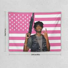 Playboi Rapper Carti American Flag Tapestry. Pink Gift. Easy Hang, Durable. Ideal For Living Room. Bedroom. Man Caves, Dorm Decor. Outdoor Parties. - Pink - View 11
