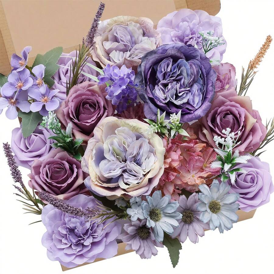 Artificial Flowers Silk Purple Flowers Wedding Cake Flowers For DIY Bridal Bouquets Centerpieces Fake Flowers Arrangements Baby Shower Party Home Cake Deco - 紫色 - 查看 1