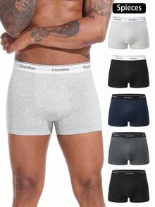 5pcs/Pack Men's Cotton Boxer Briefs, Soft & Comfortable, Suitable For Sports & Casual Wear, High Quality Brand - Black - View 12