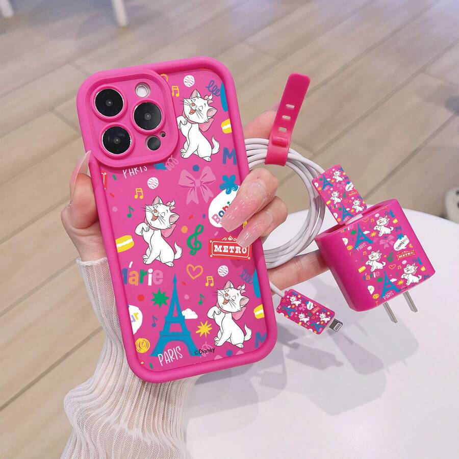 Disney Estuche de teléfono y juego de cable de datos con diseño de patrones, con licencia oficial, compatible con las series de 17, 16, 15, 14, 13, 12, 11