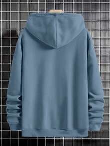 Sudadera con capucha casual de unicolor, manga larga, hombros caídos, cordón y bolsillo para hombres, otoño/invierno, vuelta al colegio