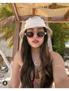 Sunglasses 2024 New Metal Female Internet Celebrity Street Photography Sunglasses Retro Lisa Same Style Selfie Mirror - 鏽棕色 - 查看 1