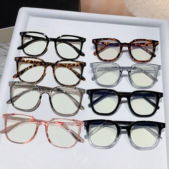 8Pairs-Set Fashion Blue Light Glasses Women And Men Square Oversized Frame Glasses: Minimalist & Stylish,  Reading, Gaming, Digital Screens, Office Chic Accessory