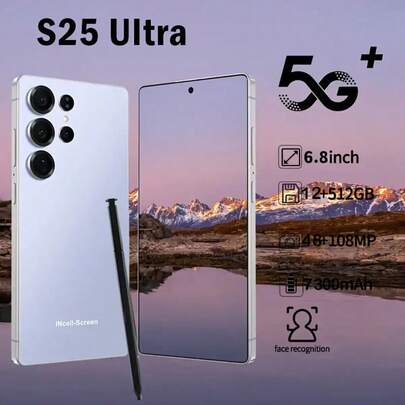 W&O S25 Ultra Android Smartphone Unlocked Dual-SlM With Android 14, 8GB+256GB RAM, 6.8-Inch HD Display, 5000mAh Battery, 50+13MPCamera, Face Unlock, GPS, Built-In Pen, Comes With Earphones,Phone Case, TypeC Cable, Screen Protector, Holiday Birthday Gift, Travel Companion, Premium Build, Large Screen Phone, Dual Sim Phone, Hd Display Phone, Christmas Gift