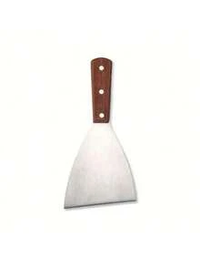 1pc 3-Edge Flat Spatula, Stainless Steel With Wooden Handle, Kitchen Cooking Tool For Griddle, Pancake, Cake - Silver - View 6