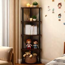 5/6 Tier Corner Shelf Stand,  Shelves Display Shelf For Living Room Decor, Wall Corner Bookshelf Multi Unit Organizer, Tall Shelf Plant Stand For Bedroom, Bathroom, Black - 深胡桃黑 - 查看 6