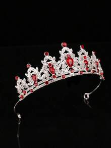 1pc Girls' Luxury Rhinestone Princess Crown Headband - Red - View 3