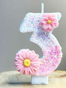 1 Peça Vela Numérica de Aniversário, Vela de Aniversário Rosa com Duas Flores, Vela de Bolo Decorada com Lantejoulas, Vela Numérica de 0 a 9, Vela Decorativa Favorita para Festa Romântica, Decoração de Bolo Adequada para Itens de Comemoração de Aniversário