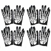 4/3/2/1 Pairs Halloween Skull Touchscreen Skeleton Gloves, Suitable For Women And Children's Halloween Party Costumes, Black Polyester Gloves - Multicolor - View 14
