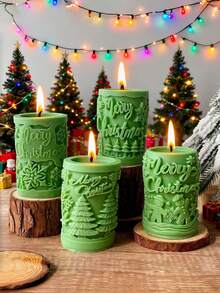 1pc Embossed Christmas Tree Elk Soy Soy Scented Candle, 3D Snowman Deer Pattern Cylinder Candles For Christmas Home Decoration,Christmas Present Decorations,Room Decor,Home Decor,Bestfriend Gifts,Gift For Woman,Winter Gift ﻿, Christmas Decorations, Christmas Gifts - Multicolor - View 2