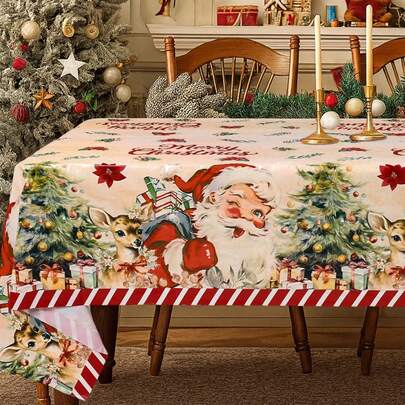 1 件圣诞桌布、圣诞老人桌布、圣诞派对装饰桌布、圣诞快乐装饰、复古圣诞装饰桌旗、圣诞橱柜罩、圣诞餐桌装饰、圣诞房间装饰、圣诞家居装饰桌裙、圣诞装饰户外一次性桌布、圣诞厨房用品、圣诞装饰、冬季装饰、派对礼品