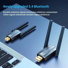 150m USB 蓝牙适配器，适用于 PC 的 5.4 蓝牙适配器，适用于 Windows 11/10/8.1 的即插即用，适用于键盘/鼠标/耳机/扬声器/打印机的蓝牙接收器和发射器 - 黑色 - 查看 5