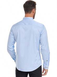 Mandarin Collar Dress Shirt For Men Clergy Shirt Collarless Button Down Business Casual Shirtshalloween - Xanh trắng - Xem 8