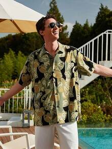 Men's Hawaiian Floral Shirts Silk Short Sleeve Button Down Casual Tropical Beach Holiday Shirtshalloween - màu đen - Xem 7